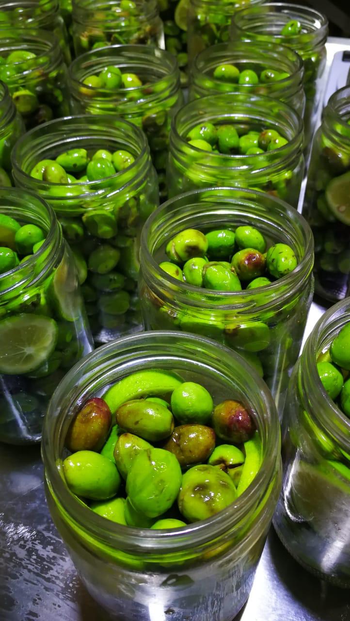 Jars of Mazak pickled green olives