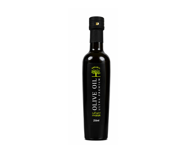 Mazak Ultra Premium Organic extra virgin olive oil, 250 ml bottle, front label